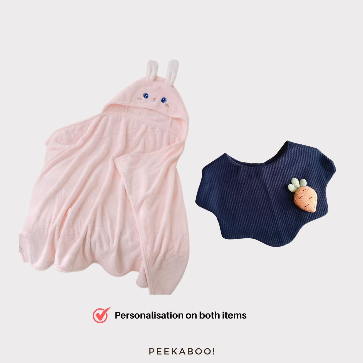Personalised Baby Bath Towel and Bib Gift Set - Rabbit