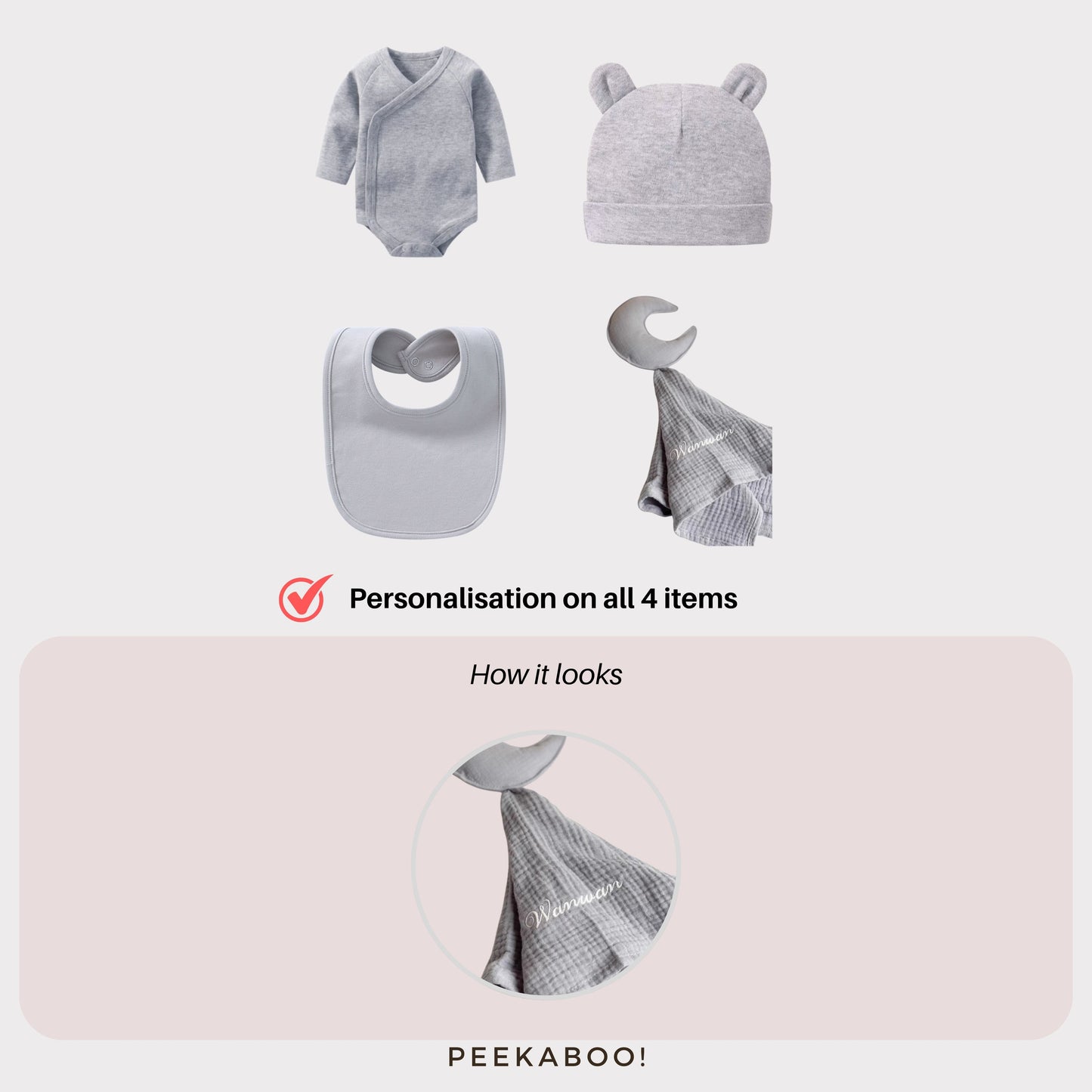 Personalised Baby Essential Gift Set - Grey
