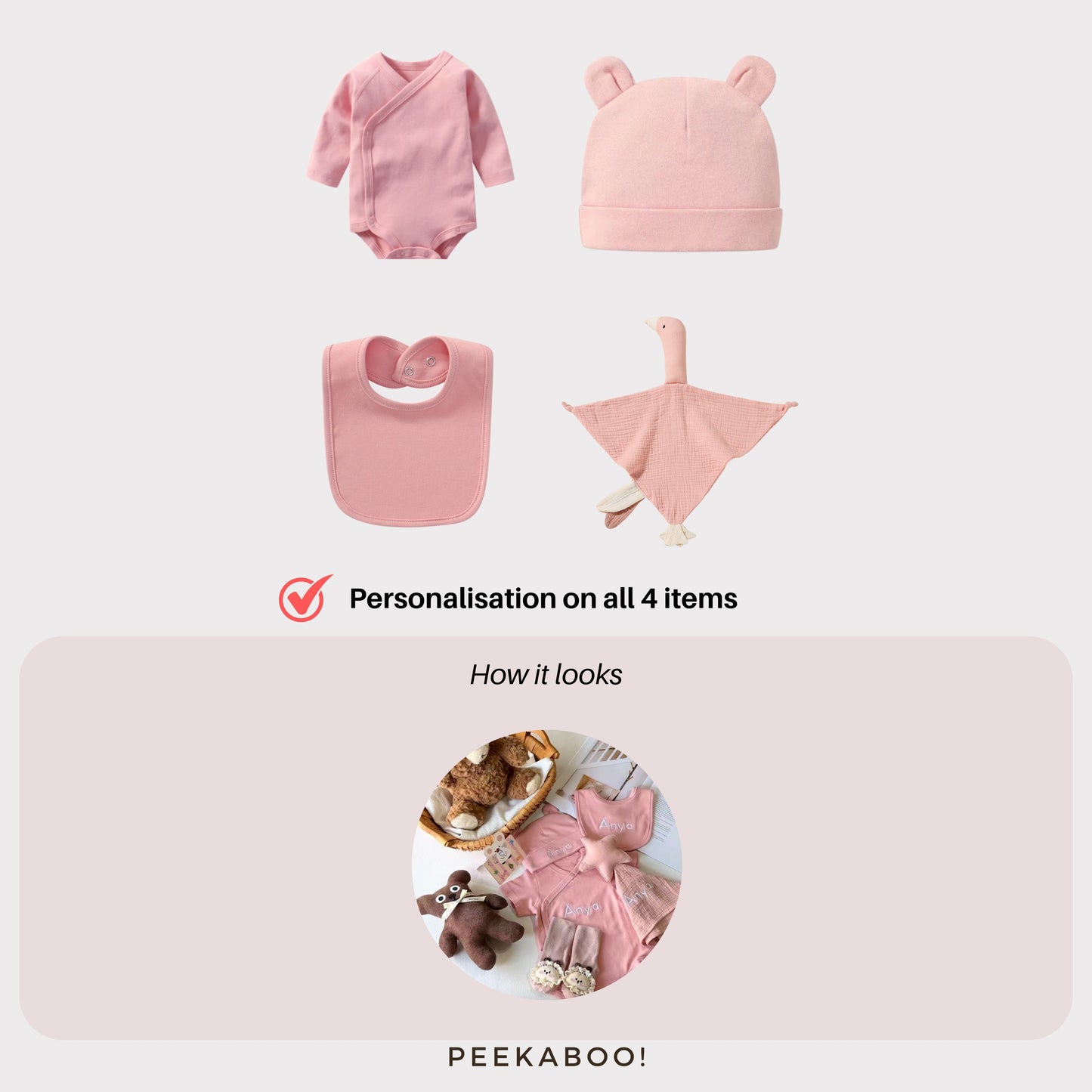 Personalised Baby Essential Gift Set - Pink