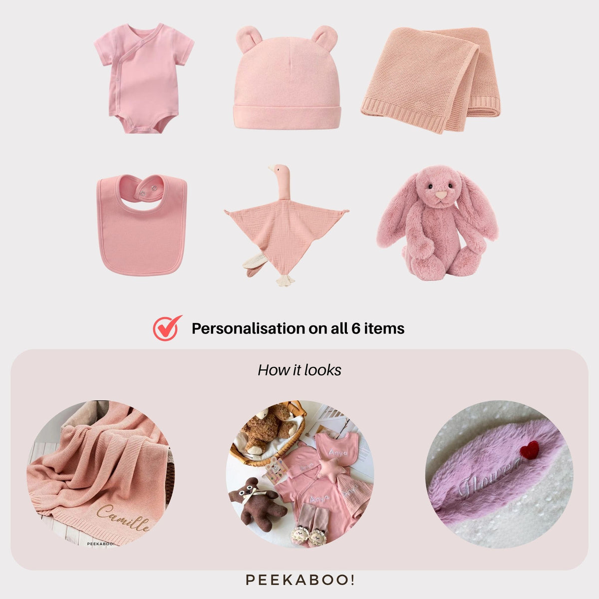 Personalised Jellycat Baby Shower Gift Set - Tulip Pink
