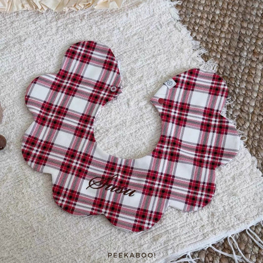 Personalised-Red-White-Checkered-Baby-Bib-Piped-Photo-Peekaboo