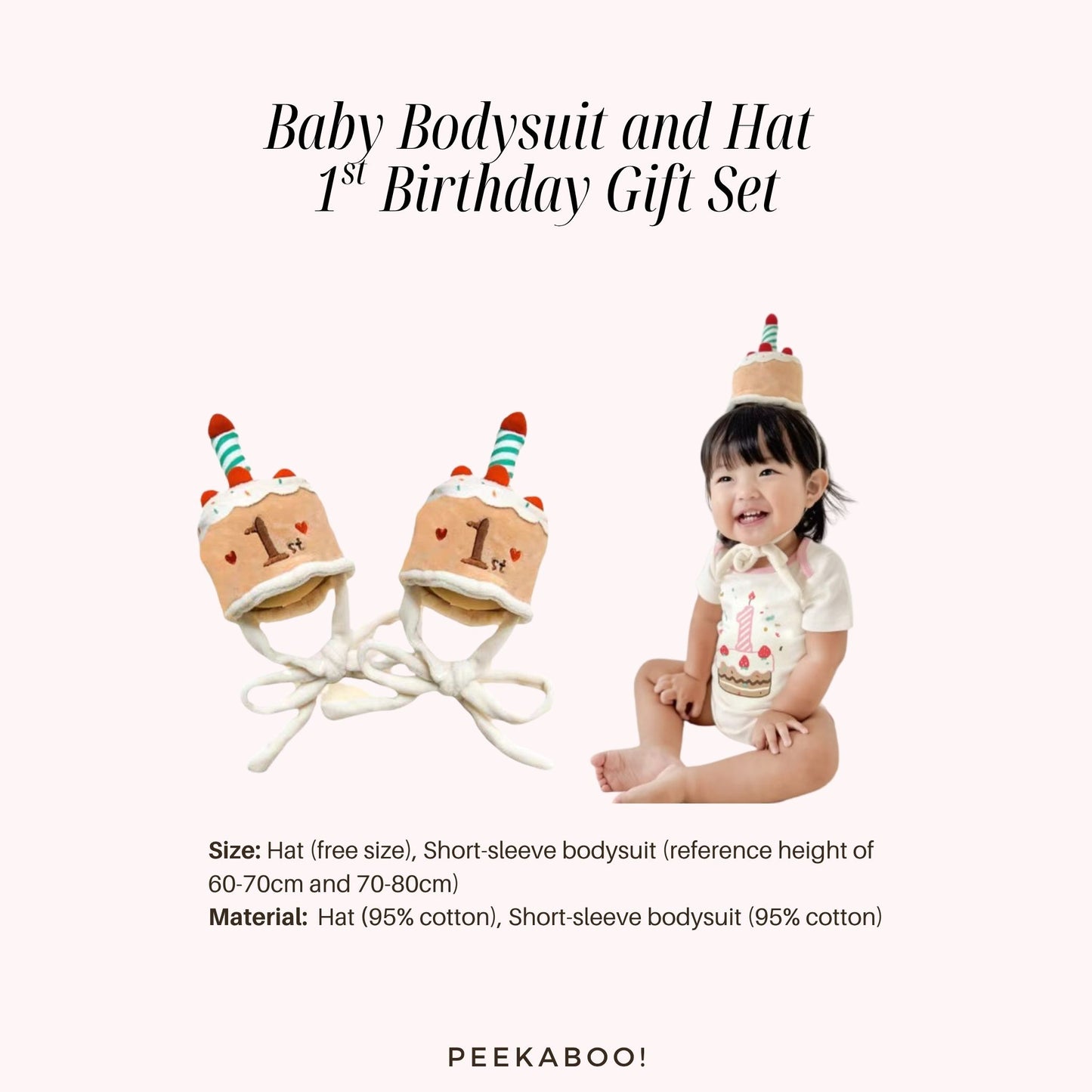 Baby-Bodysuit-Hat-First-Birthday-Gift-Set-Pink-Size
