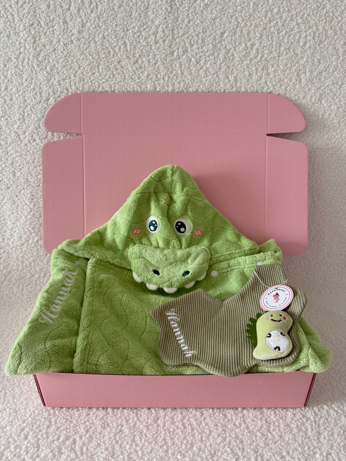 Personalised Baby Bath Towel and Bib Gift Set - Dinosaur
