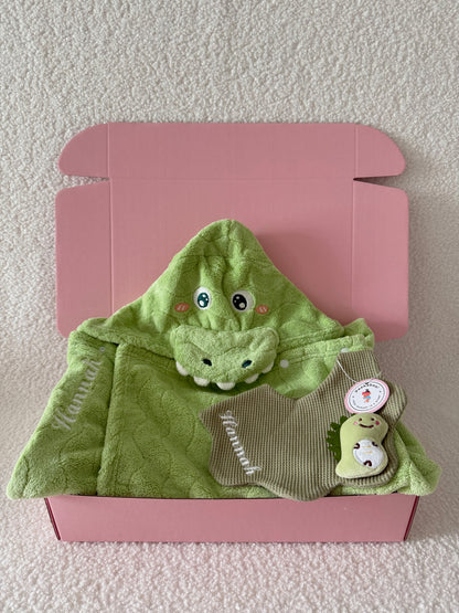 Personalised Baby Bath Towel and Bib Gift Set - Dinosaur