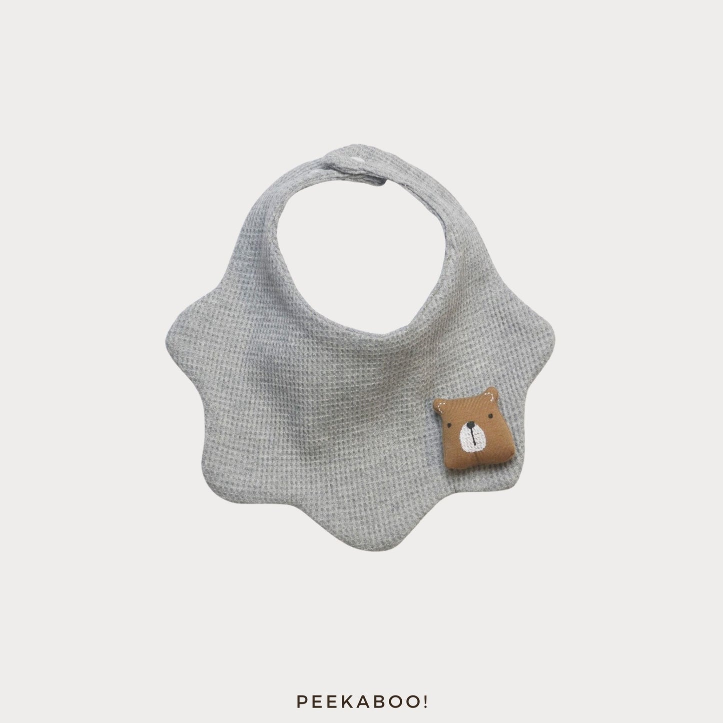 Personalised-Baby-Bib-Bear-Grey-Cover-Peekaboo