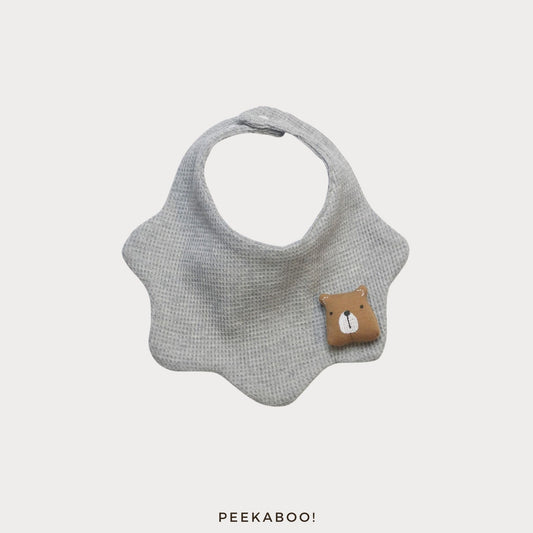 Personalised-Baby-Bib-Bear-Grey-Cover-Peekaboo