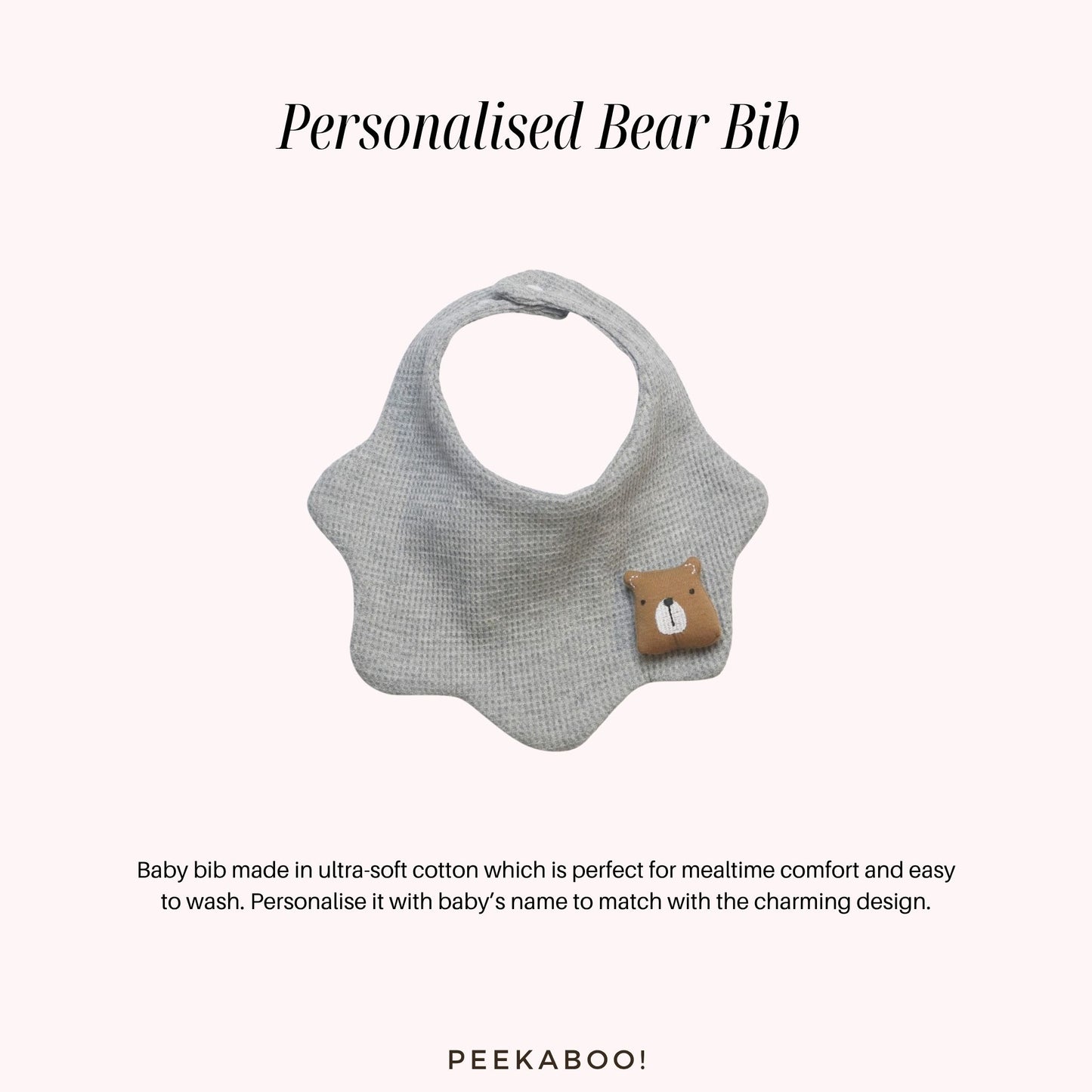 Personalised-Baby-Bib-Bear-Grey-Peekaboo-Baby-And-Kids
