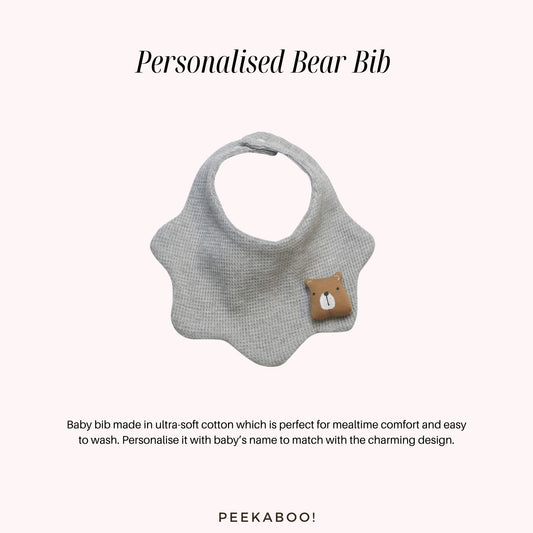 Personalised-Baby-Bib-Bear-Grey-Peekaboo-Baby-And-Kids