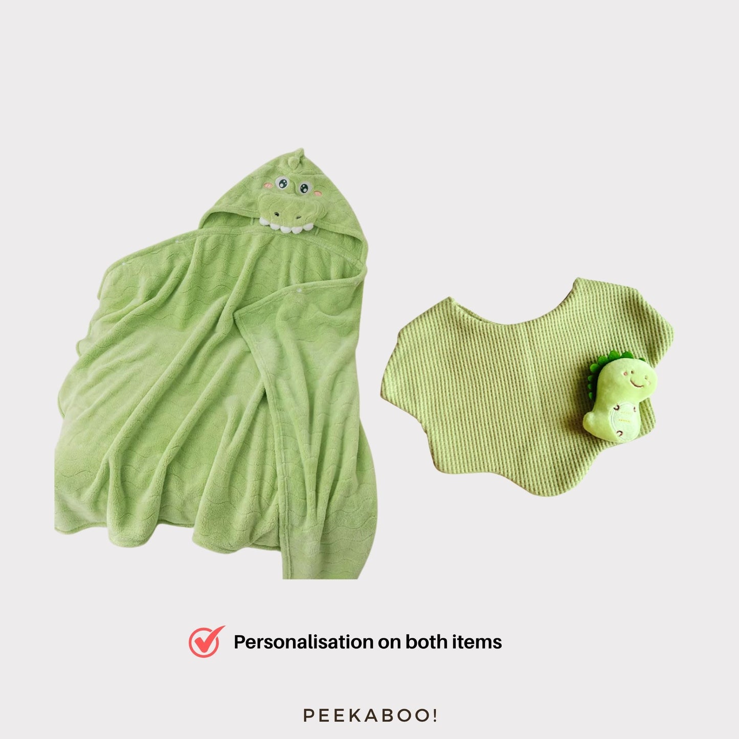 Personalised Baby Bath Towel and Bib Gift Set - Dinosaur
