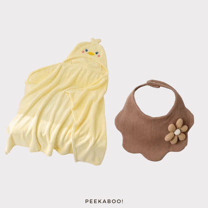 Personalised Baby Bath Towel and Bib Gift Set - Duck