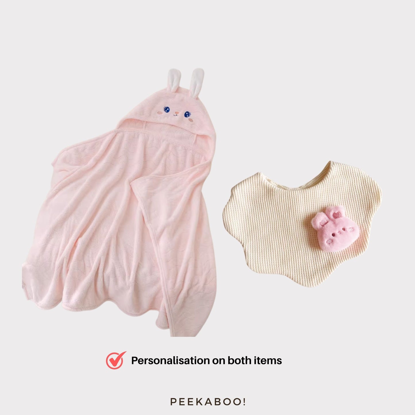 Personalised Baby Bath Towel and Bib Gift Set - Rabbit
