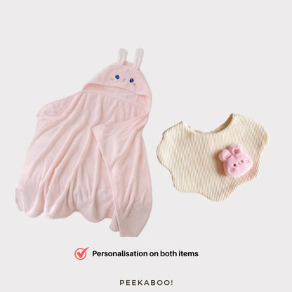 Personalised Baby Bath Towel and Bib Gift Set - Rabbit
