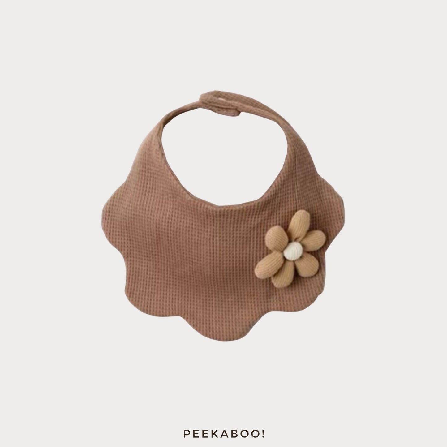 Personalised-Baby-Bib-Flower-Brown-Cover-Peekaboo