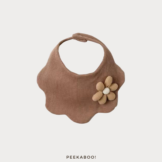 Personalised-Baby-Bib-Flower-Brown-Cover-Peekaboo