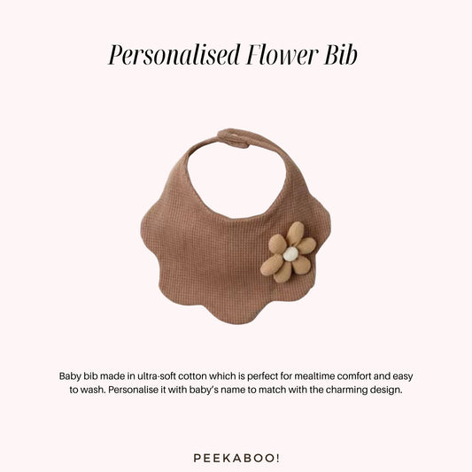 Personalised-Baby-Bib-Flower-Brown-Peekaboo-Baby-And-Kids