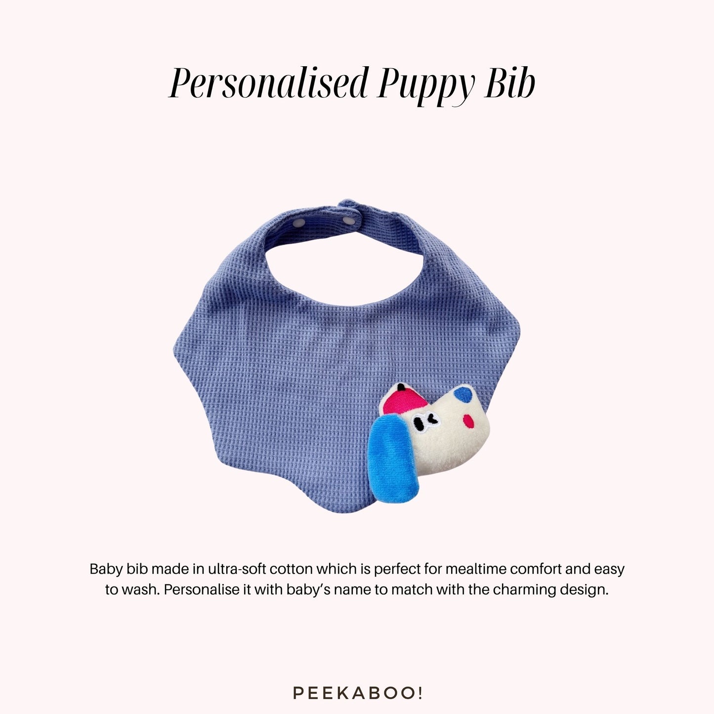 Personalised-Baby-Bib-Puppy-Blue-Peekaboo-Baby-And-Kids