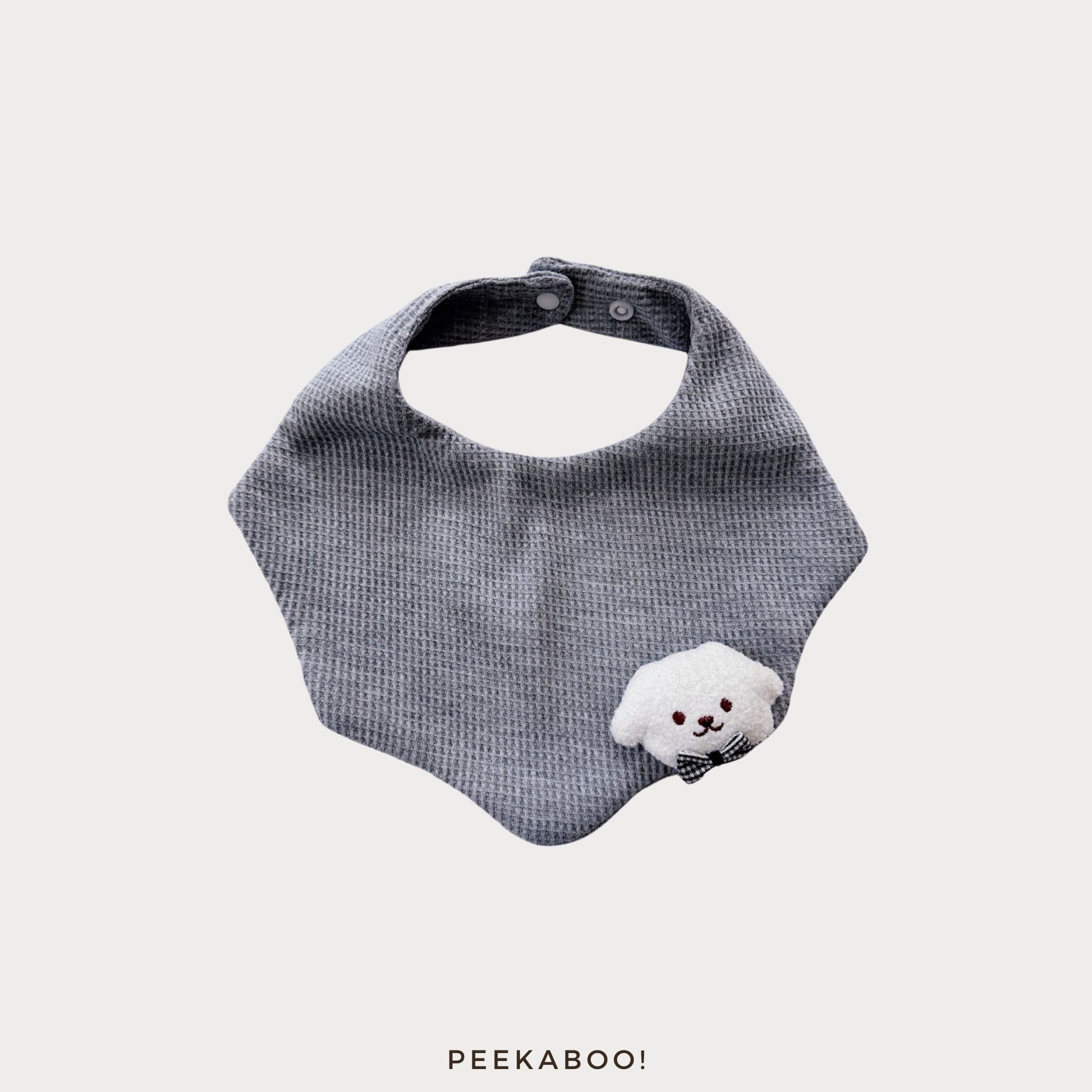 Personalised-Baby-Bib-Puppy-Grey-Cover-Peekaboo