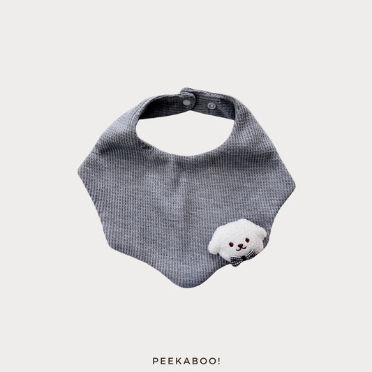 Personalised-Baby-Bib-Puppy-Grey-Cover-Peekaboo