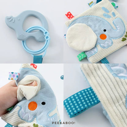 Personalised-Baby-Early-Development-Elephant-Giftset-sensory-security-blanket-Details-Peekaboo