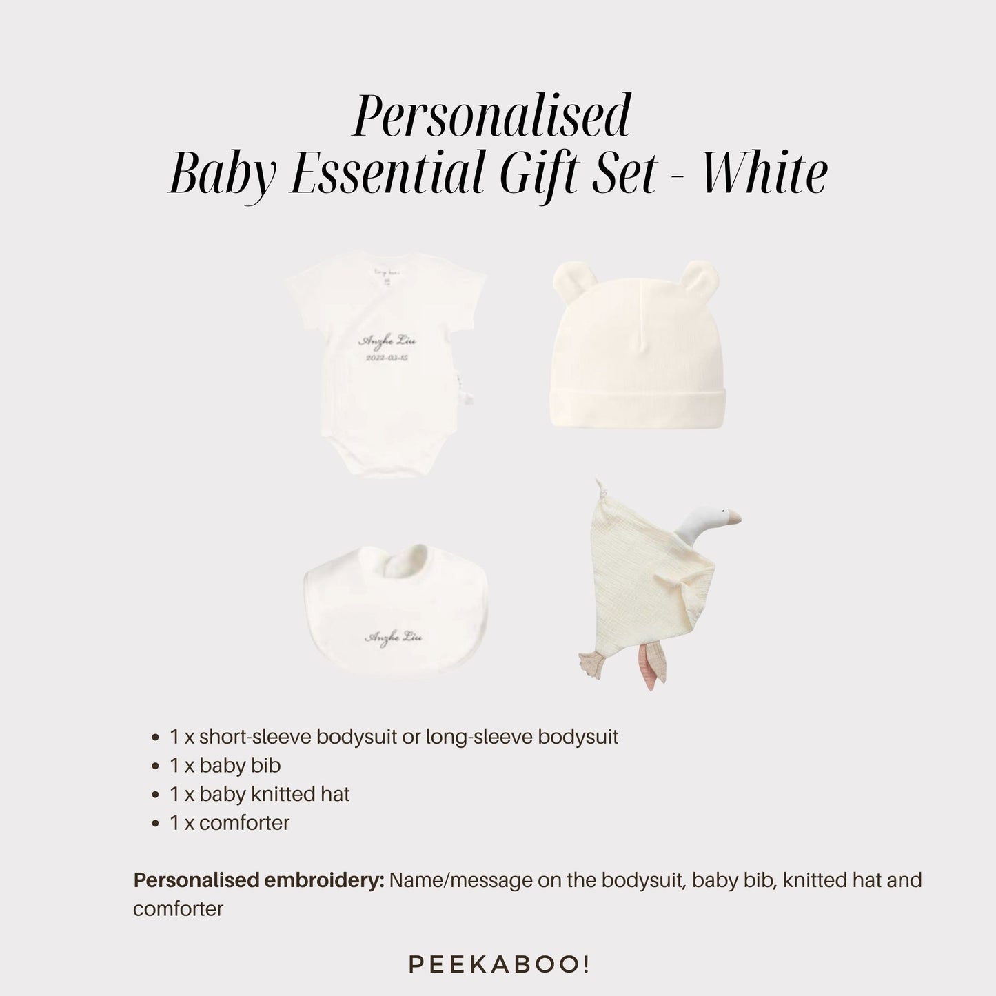 Personalised Baby Essential Gift Set - White