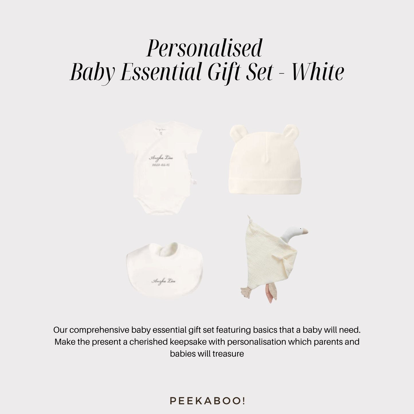 Personalised Baby Essential Gift Set - White