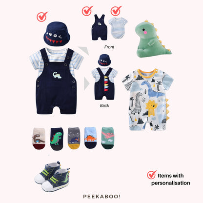 Personalised Baby Essential All-in-one Gift Set - Dinosaur