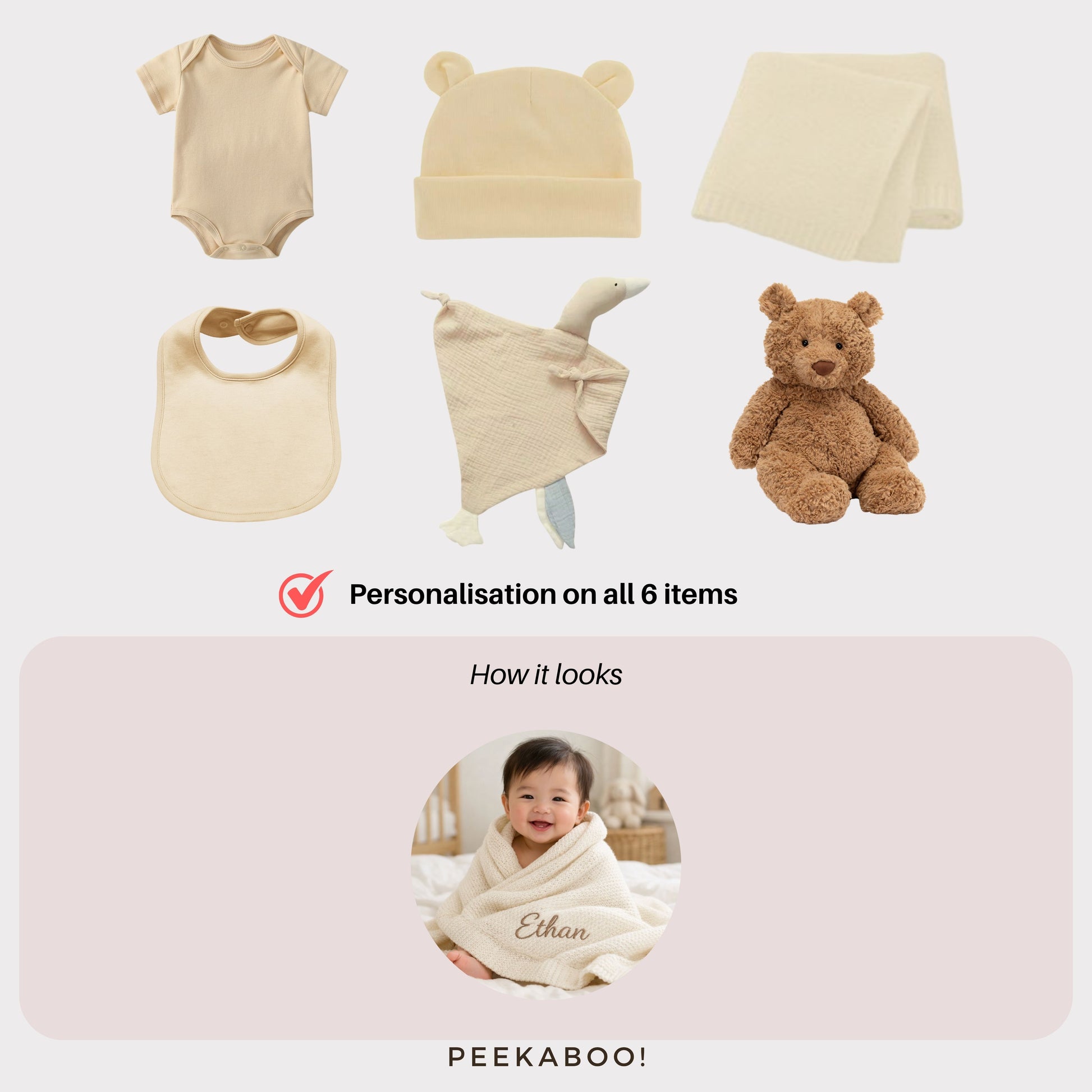 Personalised-Baby-Shower-Giftset-Beige-Bear-Detils-Peekaboo-personalisation