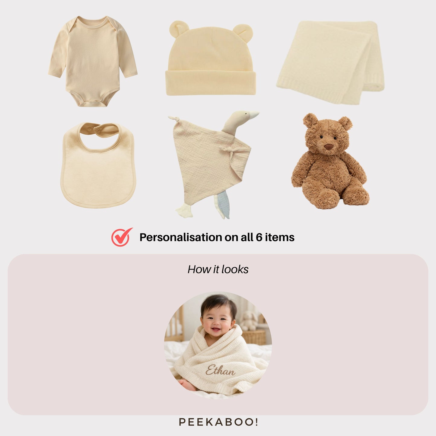 Personalised Jellycat Baby Shower Gift Set - Beige Bear