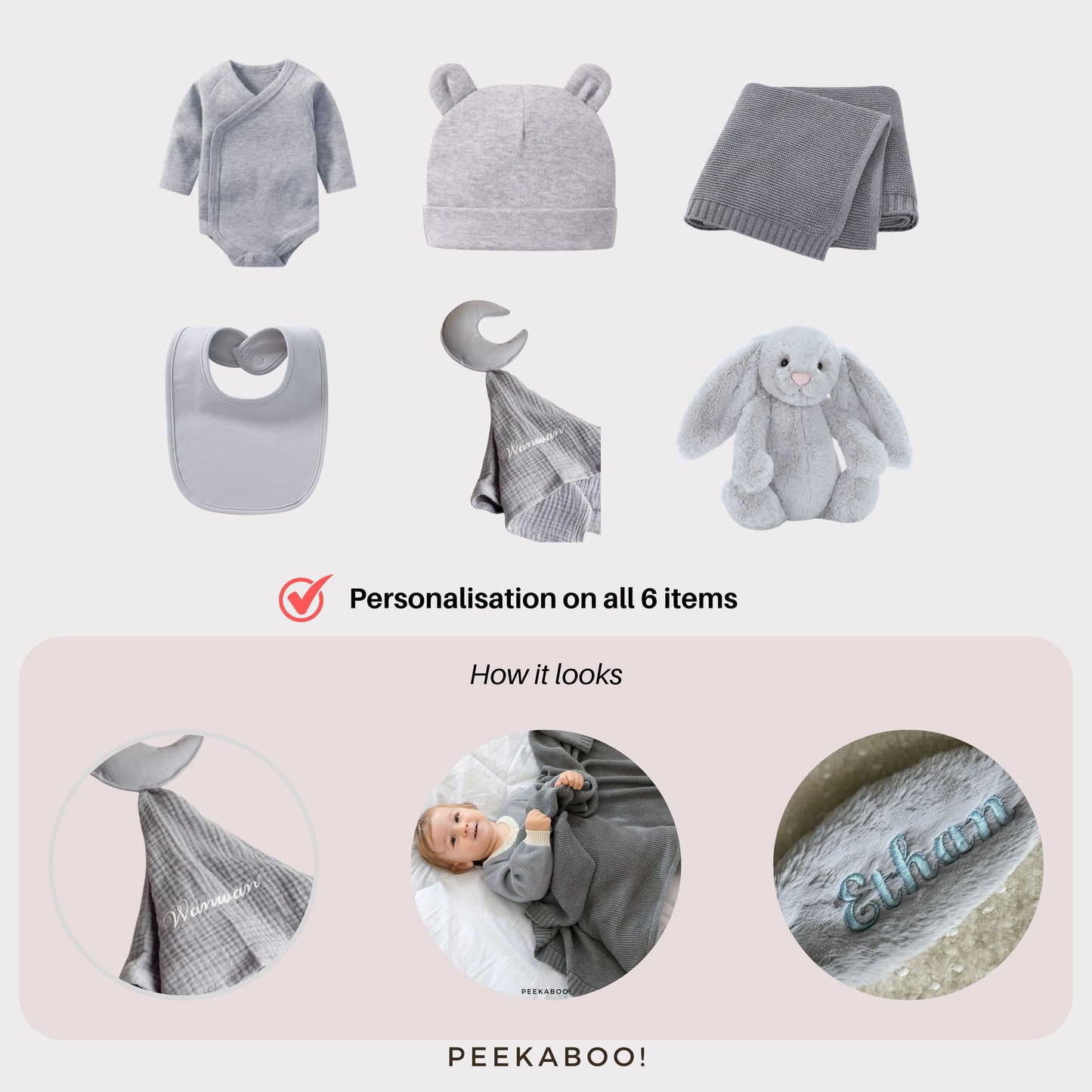 Personalised Jellycat Baby Shower Gift Set - Grey