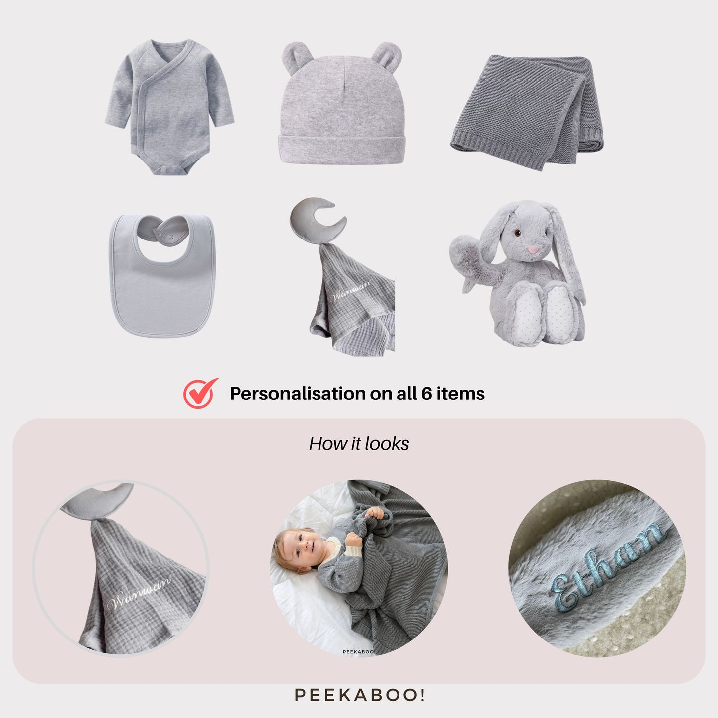 Personalised Jellycat Baby Shower Gift Set - Grey
