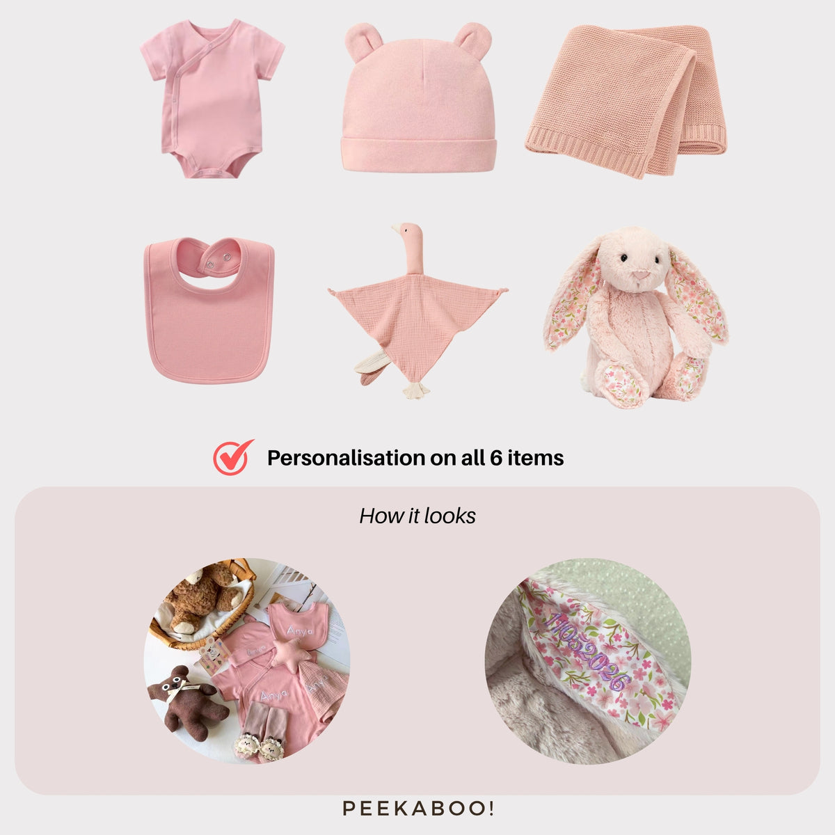 Personalised Jellycat Baby Shower Gift Set - Blush Cherry