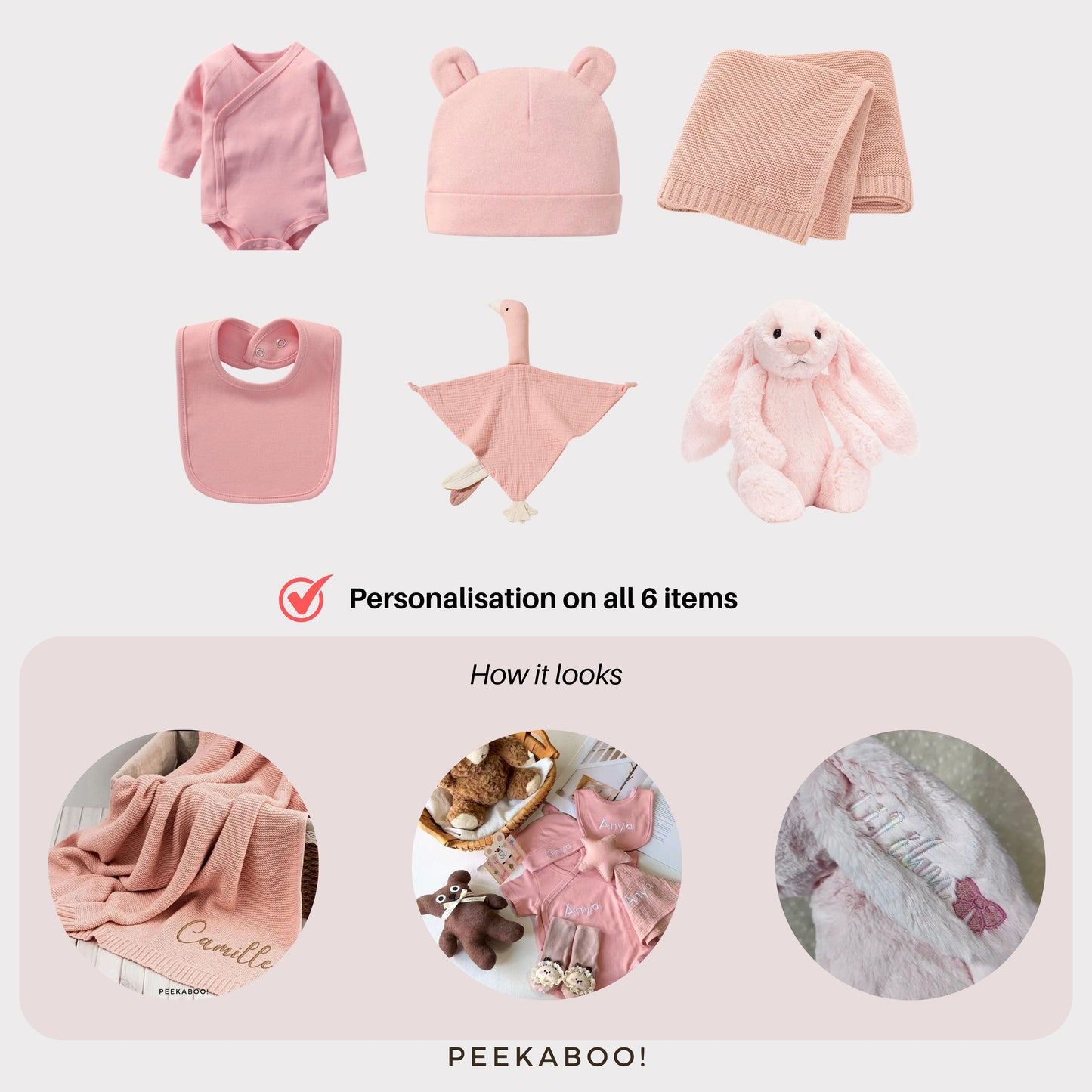 Personalised Jellycat Baby Shower Gift Set - Pink