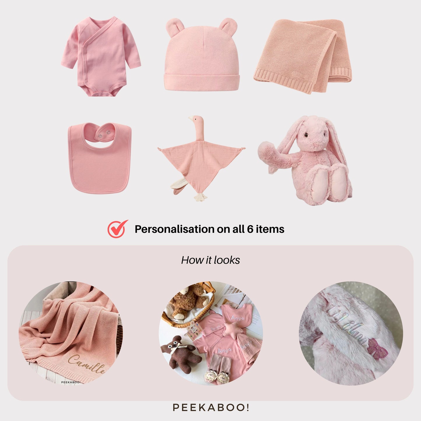 Personalised Jellycat Baby Shower Gift Set - Pink