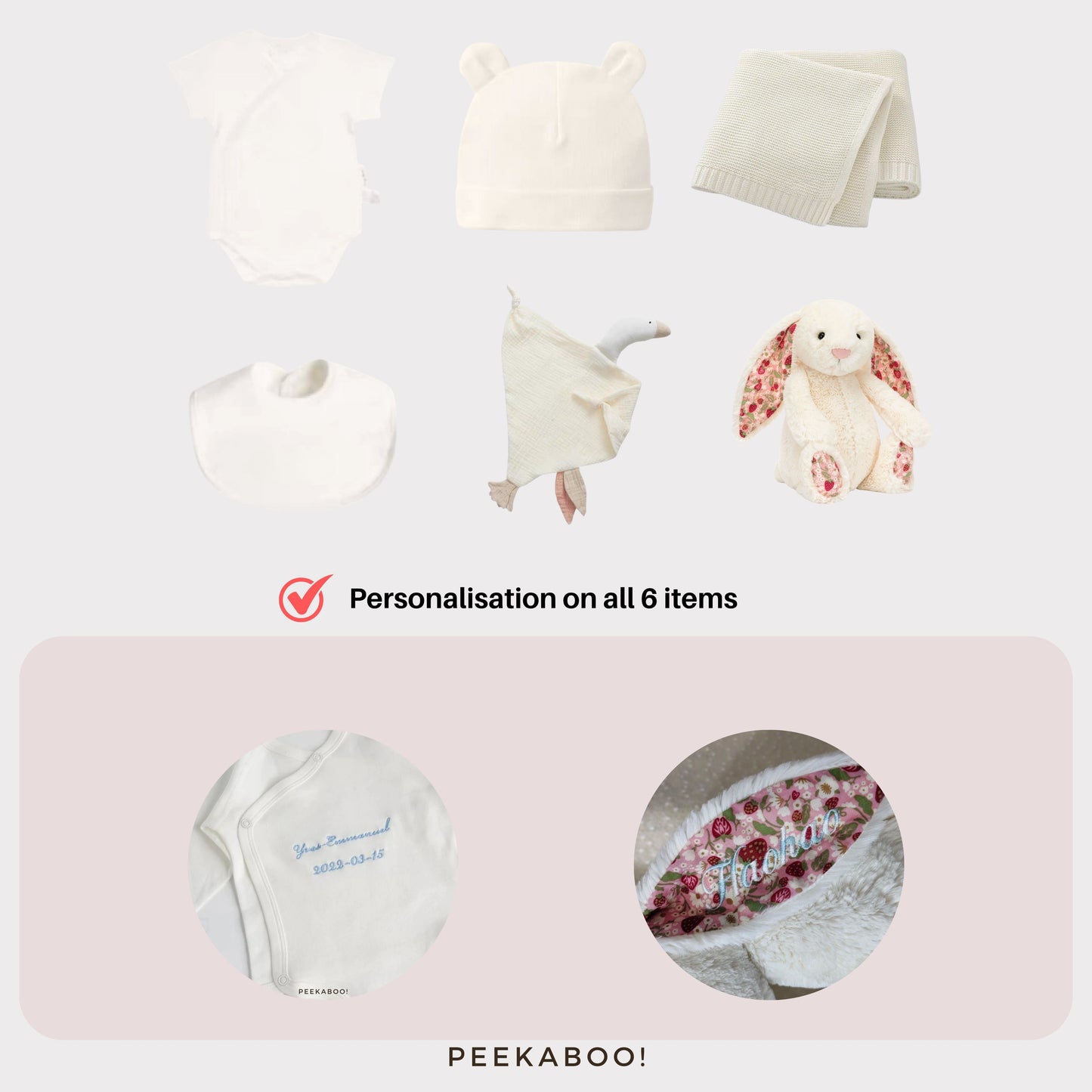 Personalised-Baby-Shower-Giftset-White-Berry Details-Peekaboo-personalisation