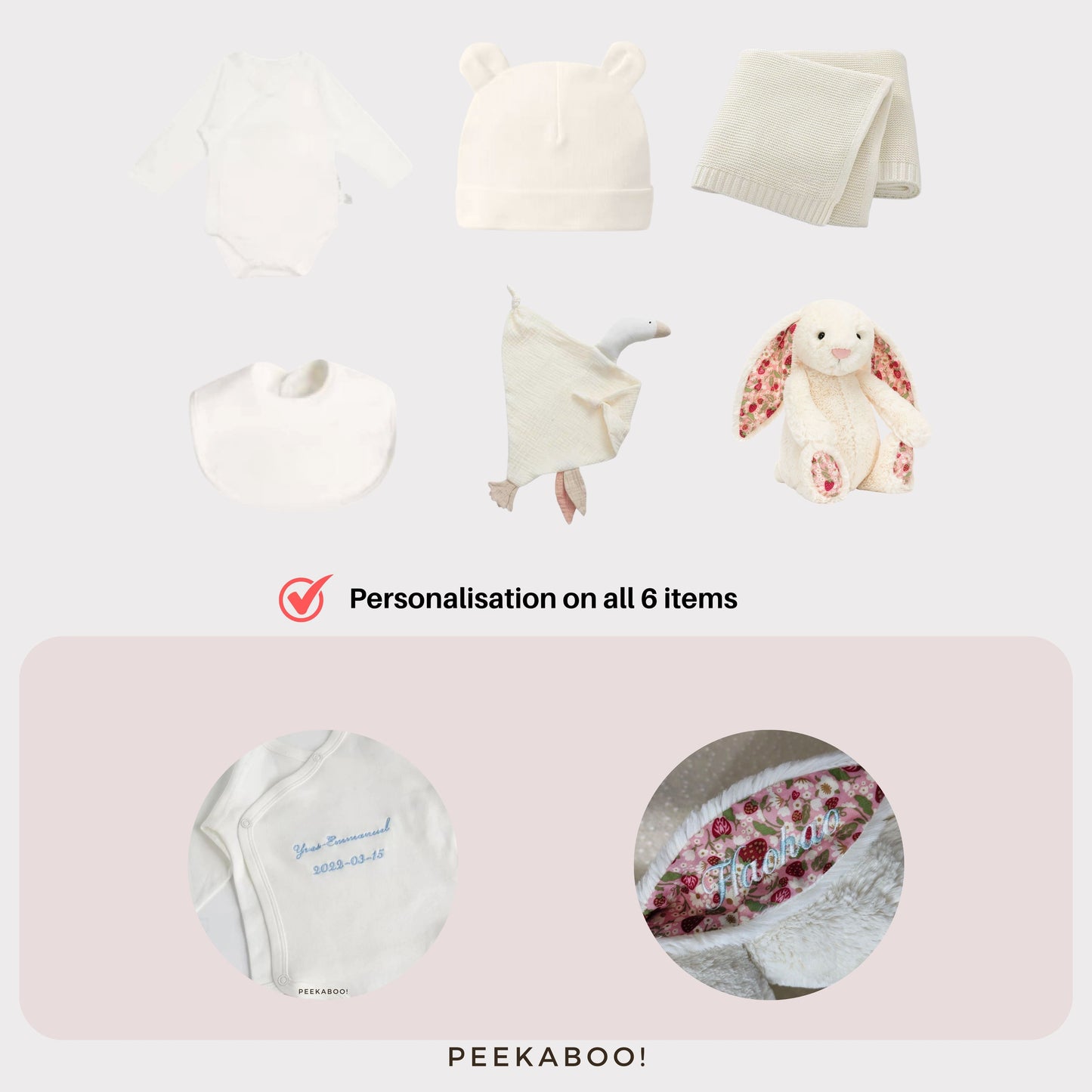 Personalised Jellycat Baby Shower Gift Set - White Berry