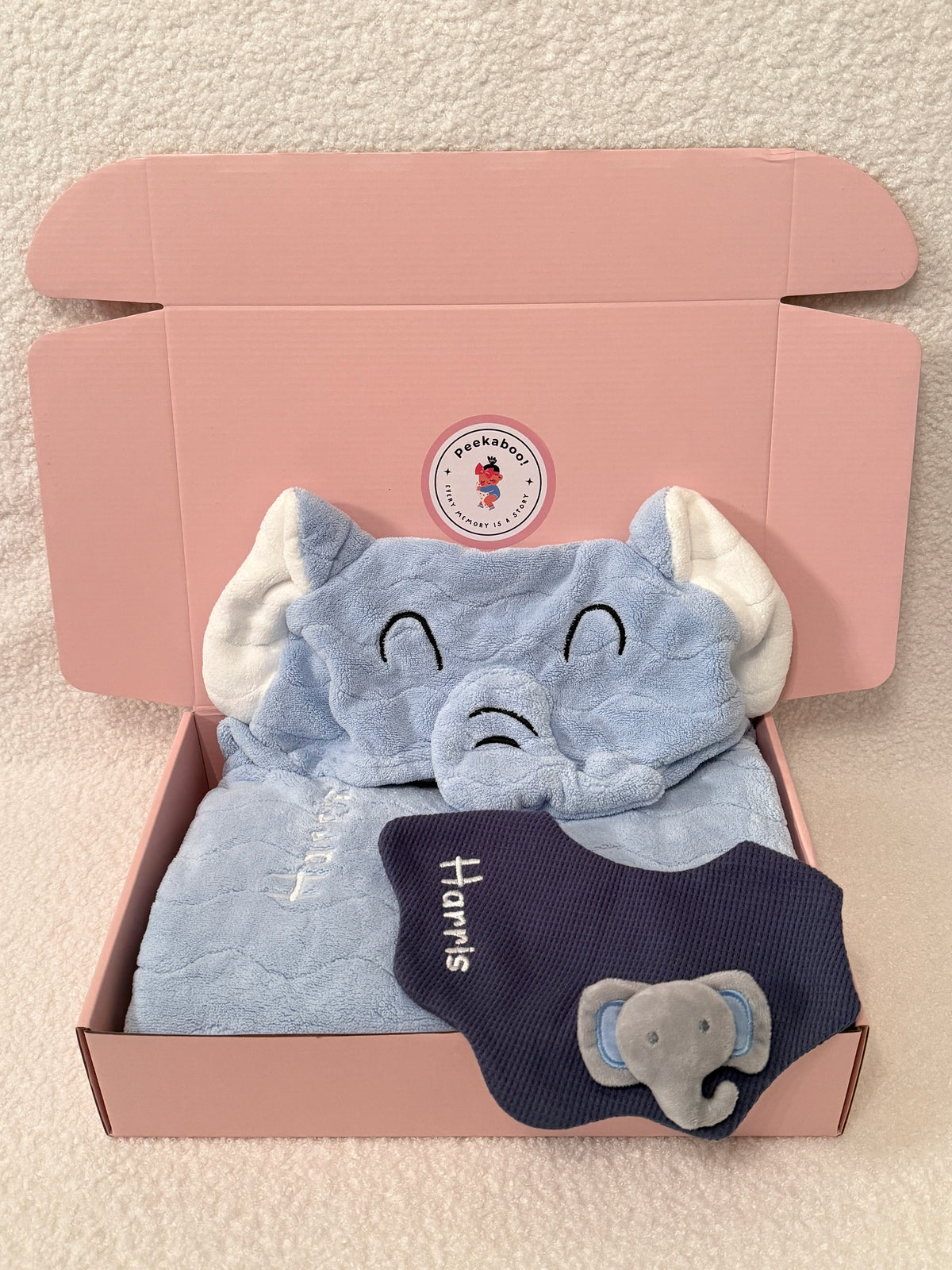 Personalised Baby Bath Towel and Bib Gift Set - Elephant