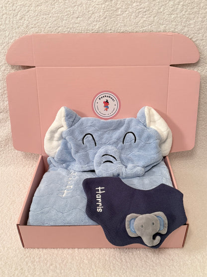 Personalised Baby Bath Towel and Bib Gift Set - Elephant