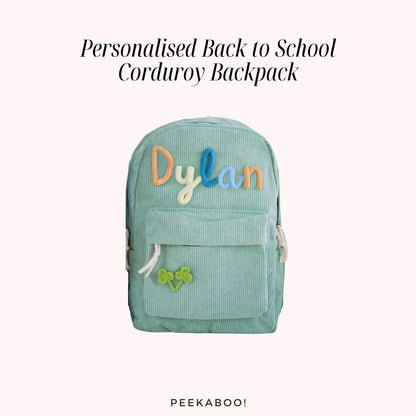Personalised-Back-to-School-Corduroy-Backpack-Green