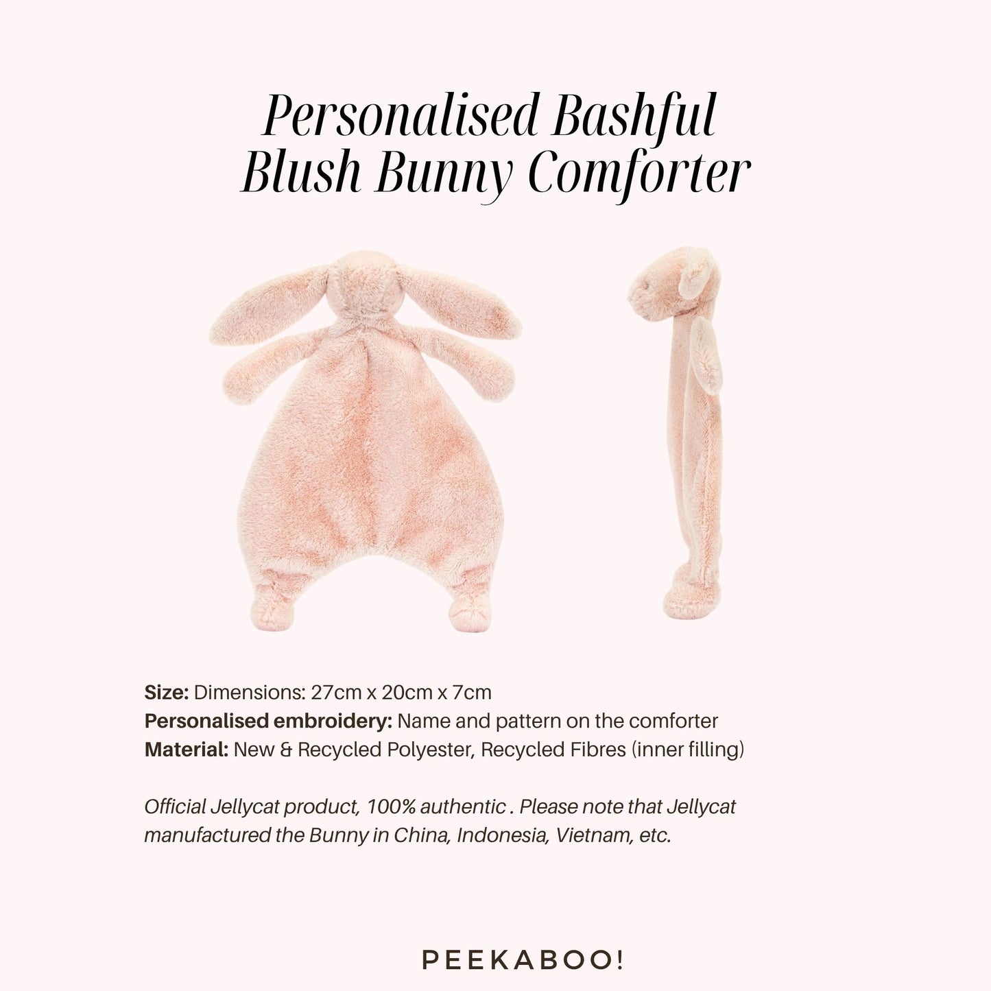 Personalised Bashful Bunny Comforter - Blush Colour