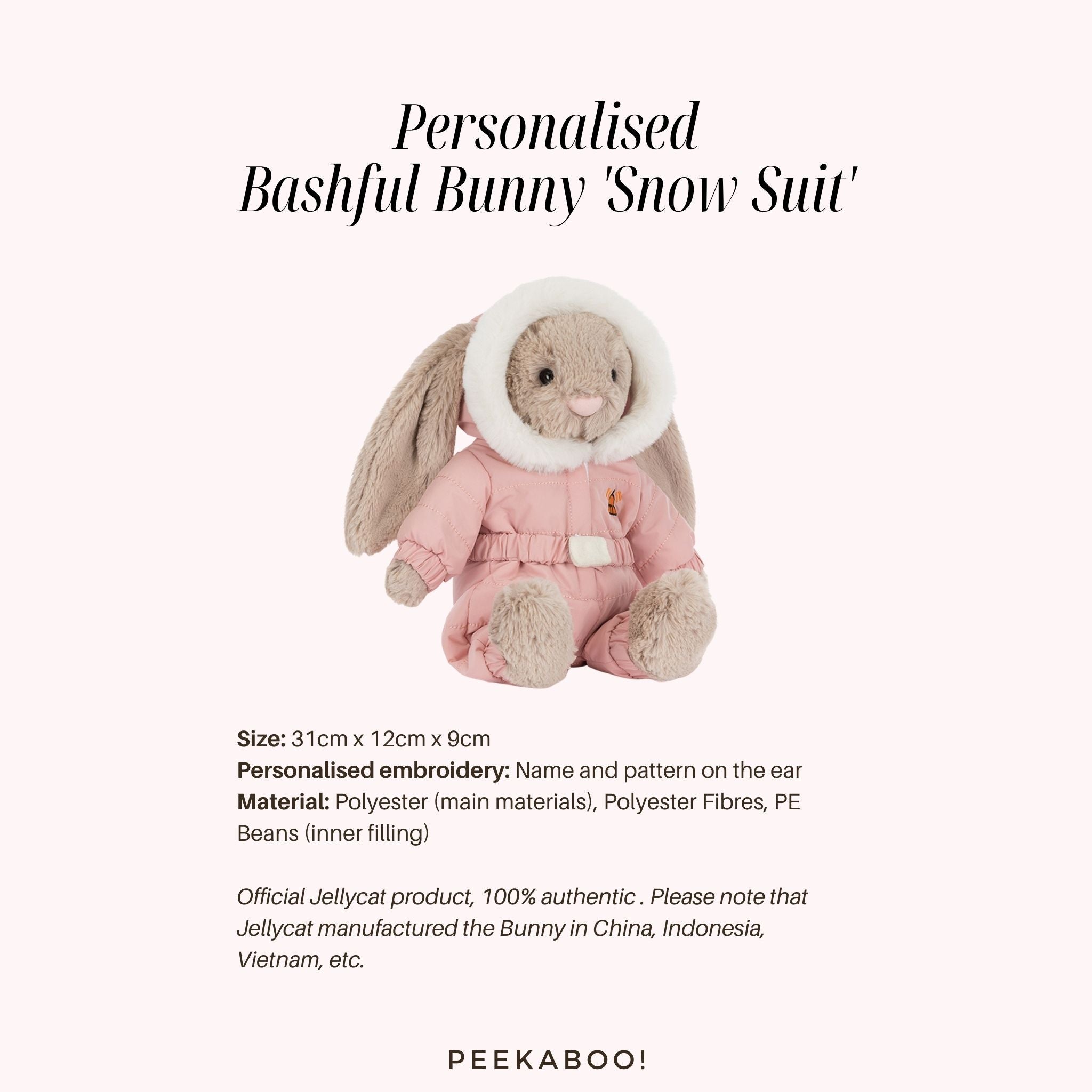 Personalised Jellycat Bashful Bunny - 'Snow Suit' – Peekaboo Baby