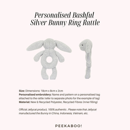 Personalised Bashful Silver Bunny Ring Rattle