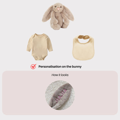 Personalised Jellycat Bunny and Bodysuit Set - Beige Colour