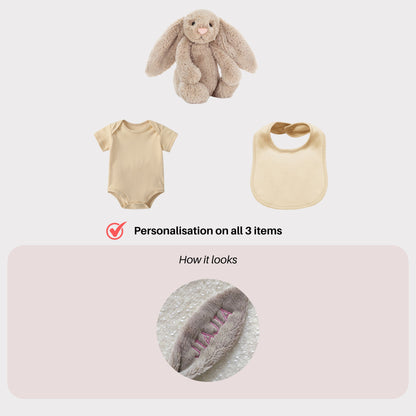 Personalised Jellycat Bunny and Bodysuit Set - Beige Colour