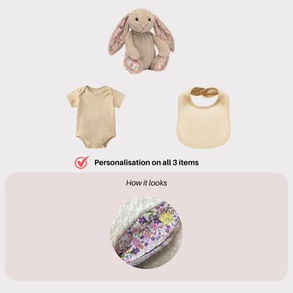 Personalised Jellycat Bunny and Bodysuit Set - Beige Petal