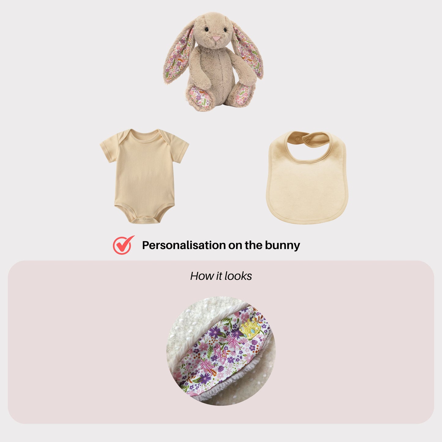 Personalised Jellycat Bunny and Bodysuit Set - Beige Petal