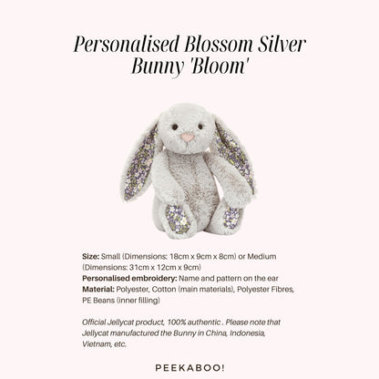 Personalised Jellycat Blossom Bunny - Silver Colour 'Bloom'