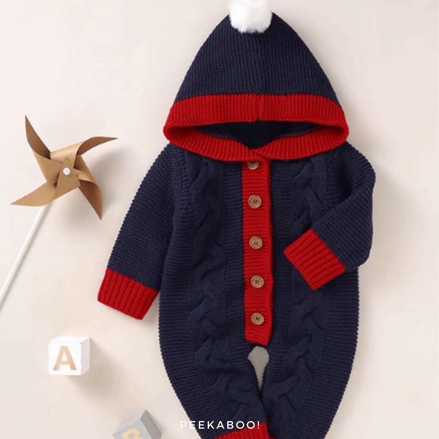 Personalised-Blue-Red-Hooded-Romper-cover-Peekaboo
