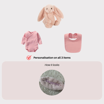 Personalised Jellycat Bunny and Bodysuit Set - Blush Colour