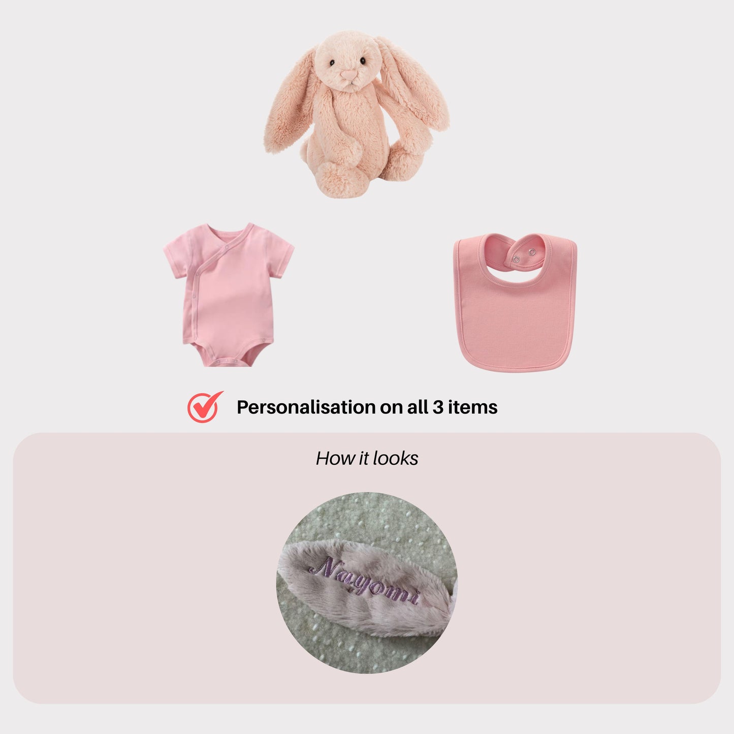 Personalised Jellycat Bunny and Bodysuit Set - Blush Colour