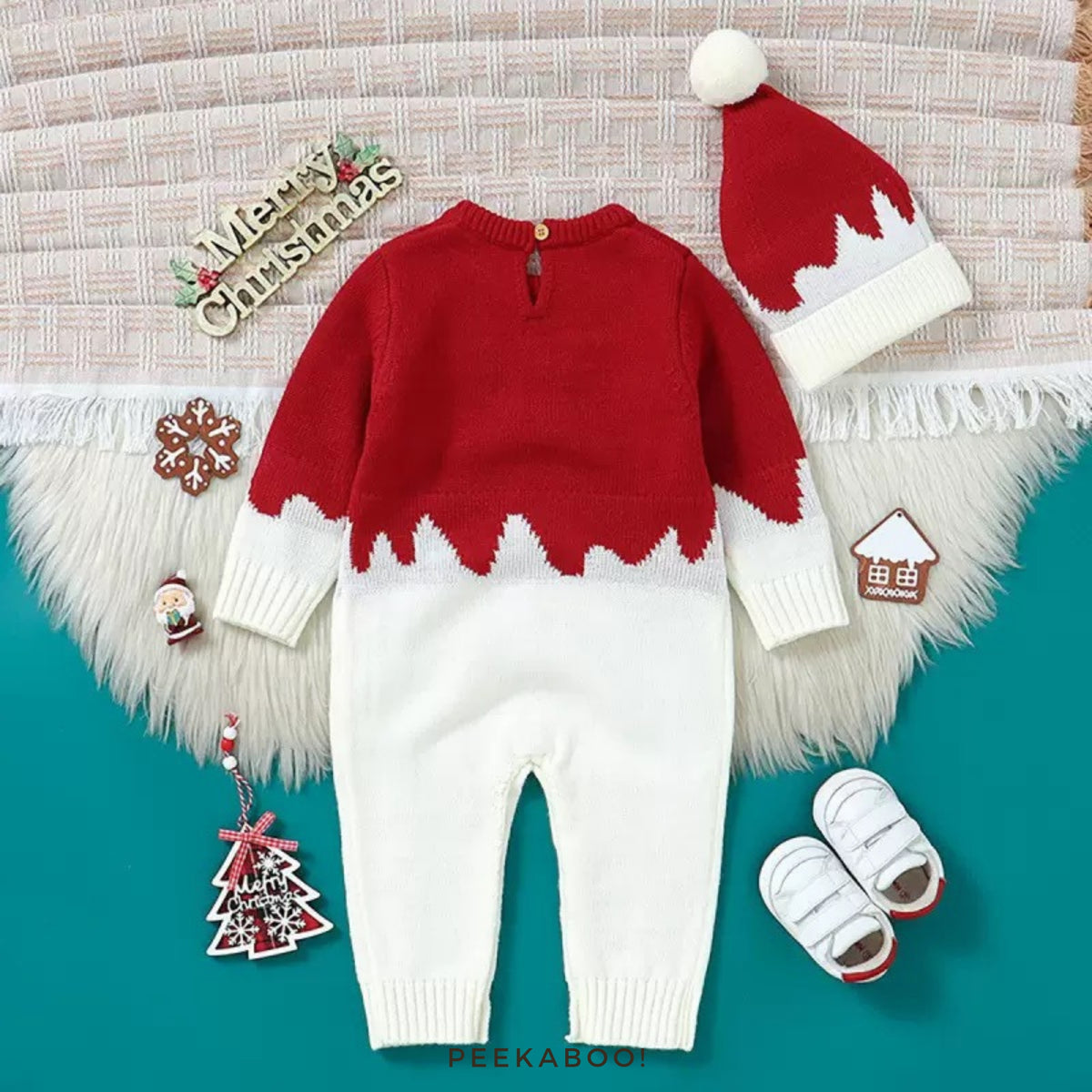 Personalised Christmas Reindeer Knitted Baby Romper & Hat Set